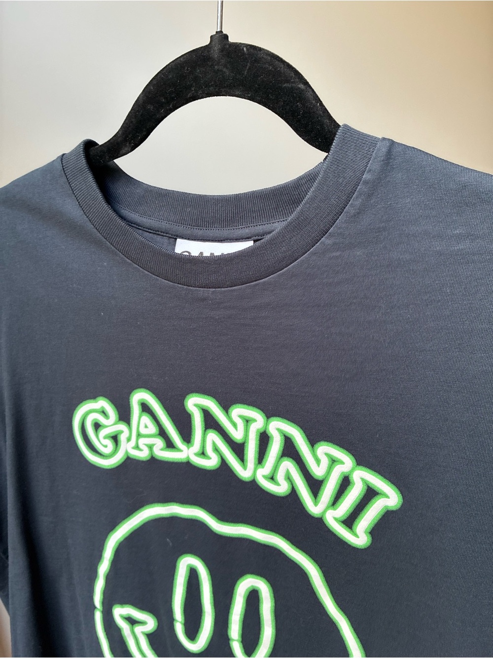 GANNI Navy Blue Ganni Hotel Smiley Face T-Shirt Tee - Picture 4 of 16